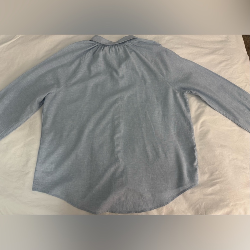 EUC Laura Ashley Button-Up Shirt Womens XL Blue Linen Blend Long Sleeve Casual - Picture 8 of 11